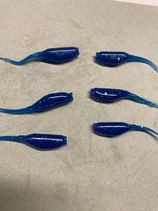 6 Crappie baits. Blue or Chartreuse